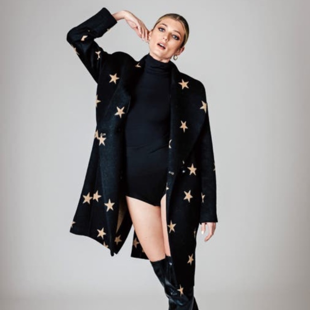 Avec Les Filles Star Jacquard Shawl Collar Coat